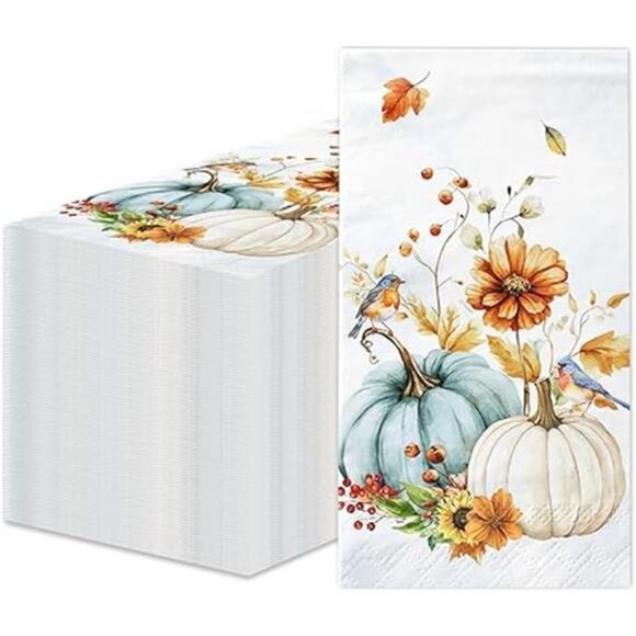 100Pcs Fall Pumpkin Paper Napkins Watercolor Floral Thanksgiving Napkins Fall - Picture 7 of 7